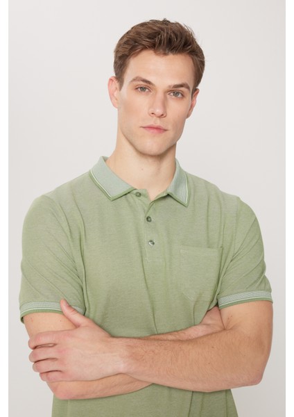 AC&Co / Altınyıldız Classics Erkek Çekmeyen Pamuklu Kumaş Regular Fit Rahat Kesim Yeşil Kıvrılmaz Polo Yaka Cepli Tişört fırsatları