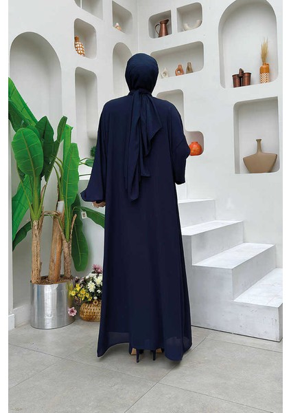 Bel Bilek Kısımları Taşlı Elbiseli Abaya Takım 8490 Lacivert modelleri