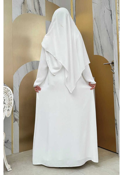 Etek Kısmı Desenli Elbiseli Abaya Takım 8495 Ekru modelleri