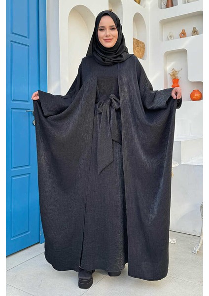 Yarasakol Abayalı Elbise Takım 8497 Siyah