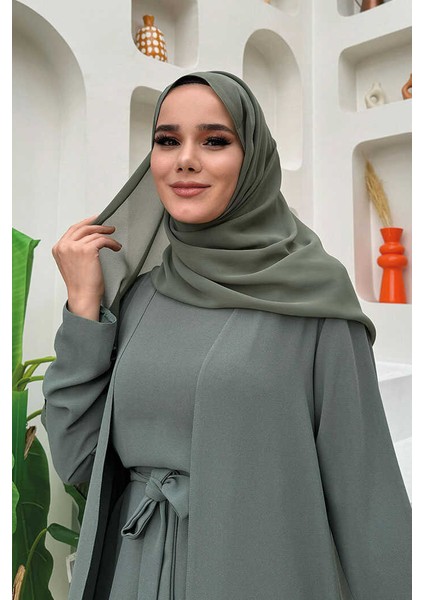 Etek Kısmı Desenli Elbiseli Abaya Takım 8495 Mint fırsatları