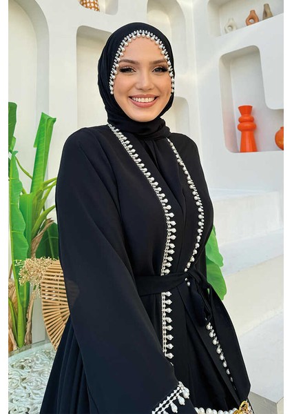 Inci Detaylı Abaya Elbise Takım 8493 Siyah fırsatları