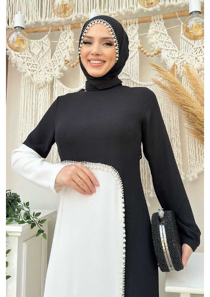 Iki Renkli Inci Detaylı Elbise 3865 Siyah fırsatları