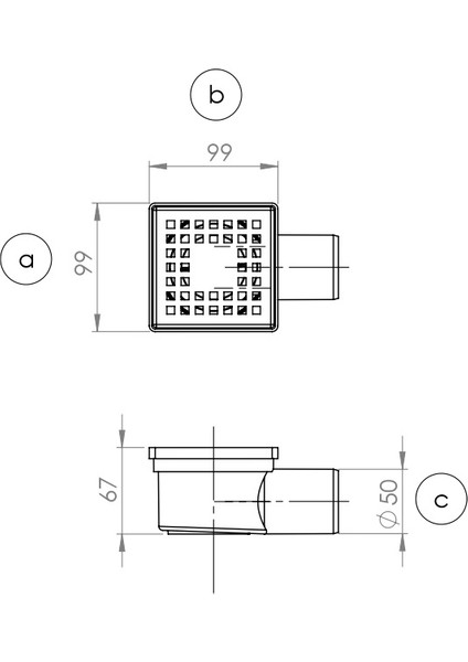 10*10 Yandan Çıkışlı Ø 50 mm Yer Sifonu DONAU 382-212