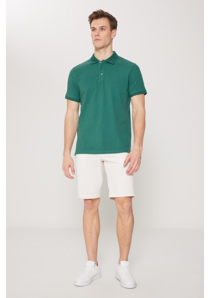 ALTINYILDIZ CLASSICS Erkek Koyu Yeşil %100 Pamuk Kıvrılmaz Polo Yaka Slim Fit Dar Kesim Tişört