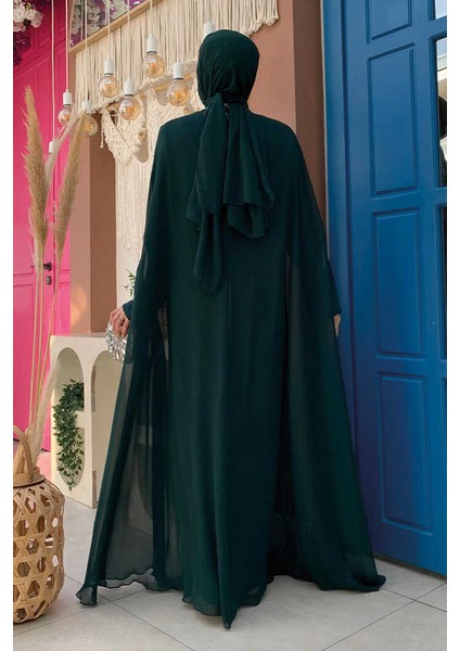 Taş Işleme Detaylı Elbiseli Pelerin Takım 3875 Zümrüt fiyatları