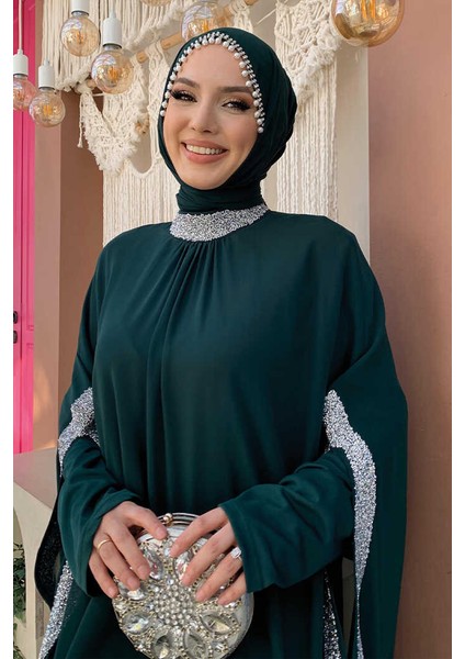 Taş Işleme Detaylı Elbiseli Pelerin Takım 3875 Zümrüt fırsatları