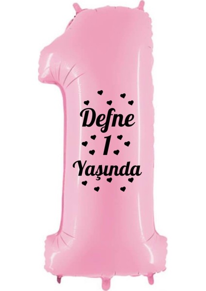 34 Inç 1 Açık Pembe Renk Kişiye Özel 1 Yaşında Yazılı Rakam Folyo Balon