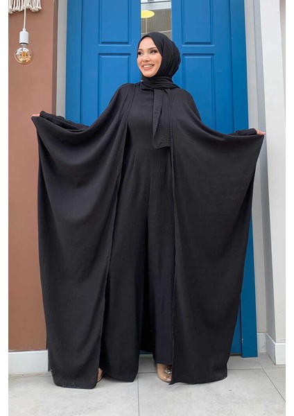 Şalıyla Birlikte Tulum ve Abaya Ikili Takım 8519 Siyah