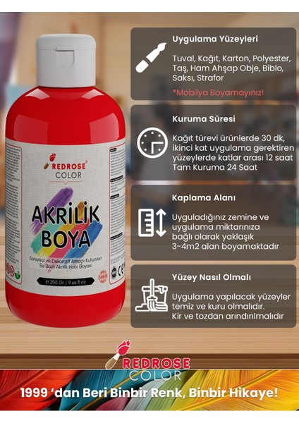 Kırmızı-Mavi-Sarı Akrilik Boya 3'lü Set 3X250GR Dekoratif, Hobi Amaçlı, Sanatsal, Canlı Renkler modelleri