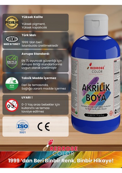 Kırmızı-Mavi-Sarı Akrilik Boya 3'lü Set 3X250GR Dekoratif, Hobi Amaçlı, Sanatsal, Canlı Renkler fırsatları