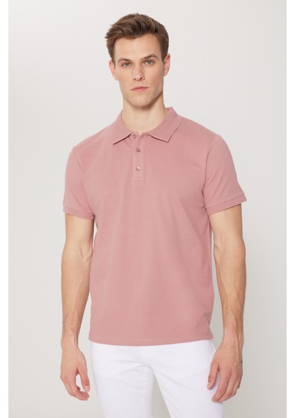 ALTINYILDIZ CLASSICS Erkek Gül Kurusu %100 Pamuk Kıvrılmaz Polo Yaka Slim Fit Dar Kesim Tişört