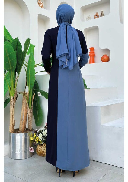 Iki Renkli Inci Detaylı Elbise 3865 Lacivert fiyatları