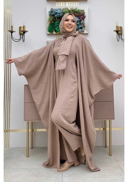 Şalıyla Birlikte Tulum ve Abaya Ikili Takım 8519 Vizon modelleri