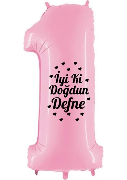 34 Inç 1 Açık Pembe Renk Kişiye Özel Iyi Ki Doğdun Yazılı Kalp Figürlü Rakam Folyo Balon
