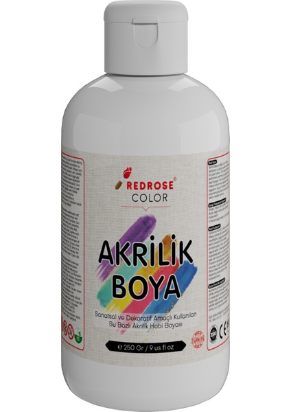 Red Rose Beyaz Akrilik Boya 250GR Sanatsal, Dekoratif, Hobi Amaçlı, Canlı Renkler