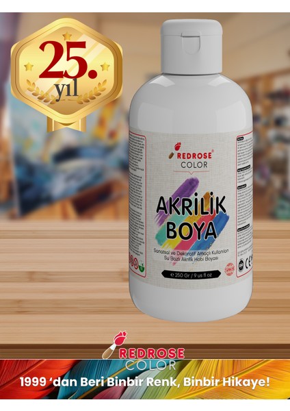 Red Rose Beyaz Akrilik Boya 250GR Sanatsal, Dekoratif, Hobi Amaçlı, Canlı Renkler