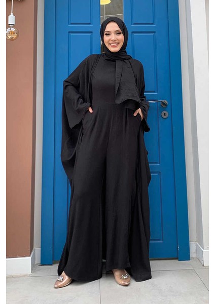Şalıyla Birlikte Tulum ve Abaya Ikili Takım 8519 Siyah modelleri