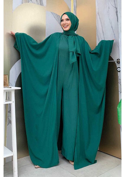 Şalıyla Birlikte Tulum ve Abaya Ikili Takım 8519 Zümrüt