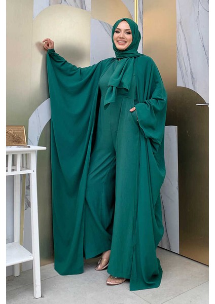Şalıyla Birlikte Tulum ve Abaya Ikili Takım 8519 Zümrüt modelleri