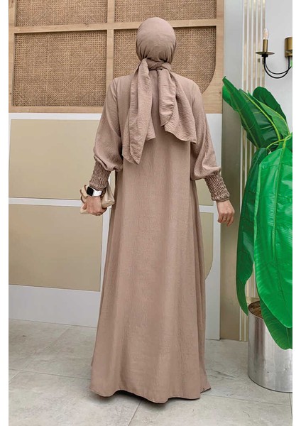 Şallı Elbiseli Abaya Takım 3883 Vizon fiyatları