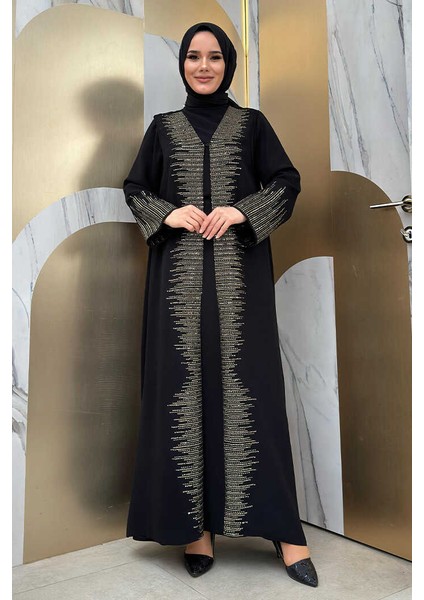 Pul Işlemeli Yelekli Elbise Takım 8498 Siyah