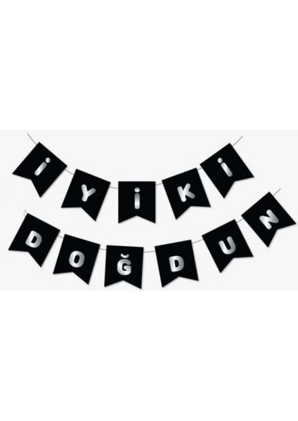 Iyi Ki Doğdun Yazılı Siyah Üzeri Gümüş Banner