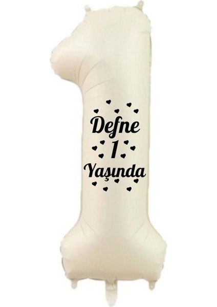 34 Inç 1 Krem Renk Kişiye Özel 1 Yaşında Yazılı Rakam Folyo Balon
