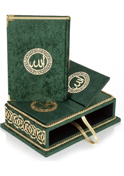 Masa Üstü Rahleli Kadife Kaplı Sandıklı Kuranı Kerim Seti - Rahiya Serisi Yeşil fırsatları