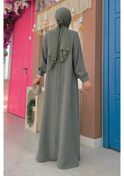 Çapraz Parça Görünümlü Incili Elbise 3879 Mint fiyatları