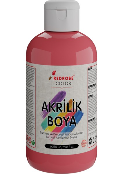 Pembe Akrilik Boya 250GR Sanatsal, Dekoratif, Hobi Amaçlı, Canlı Renkler