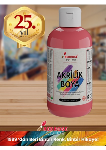 Pembe Akrilik Boya 250GR Sanatsal, Dekoratif, Hobi Amaçlı, Canlı Renkler