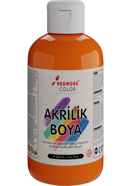 Turuncu Akrilik Boya 250GR Sanatsal, Dekoratif, Hobi Amaçlı, Canlı Renkler