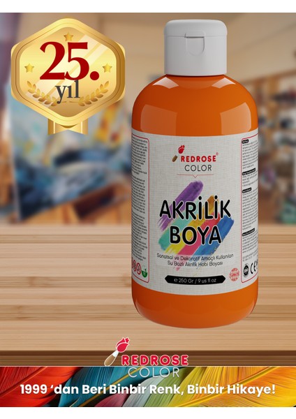 Turuncu Akrilik Boya 250GR Sanatsal, Dekoratif, Hobi Amaçlı, Canlı Renkler