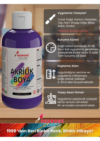 Mor Akrilik Boya 250GR Sanatsal, Dekoratif, Hobi Amaçlı, Canlı Renkler modelleri