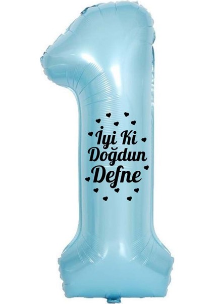 34 Inç 1 Açık Mavi Renk Kişiye Özel Iyi Ki Doğdun Yazılı Kalp Figürlü Rakam Folyo Balon