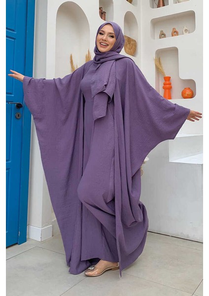 Şalıyla Birlikte Tulum ve Abaya Ikili Takım 8519 Lila modelleri