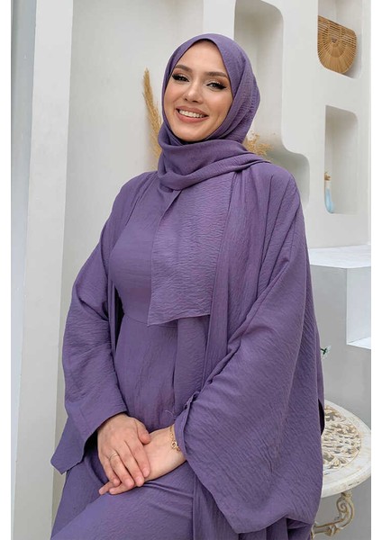 Şalıyla Birlikte Tulum ve Abaya Ikili Takım 8519 Lila fırsatları