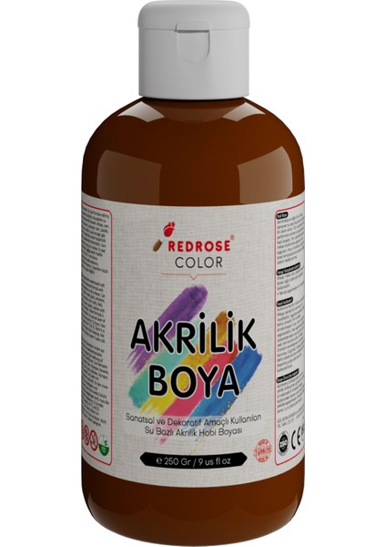 Kahverengi Akrilik Boya 250GR Sanatsal, Dekoratif, Hobi Amaçlı, Canlı Renkler