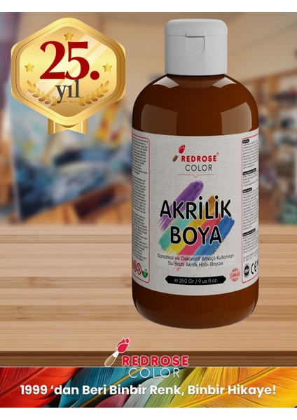 Kahverengi Akrilik Boya 250GR Sanatsal, Dekoratif, Hobi Amaçlı, Canlı Renkler