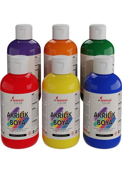 Ara Renkler Akrilik Boya 6'lı Set 6X250GR Dekoratif, Hobi Amaçlı, Sanatsal, Canlı Renkler