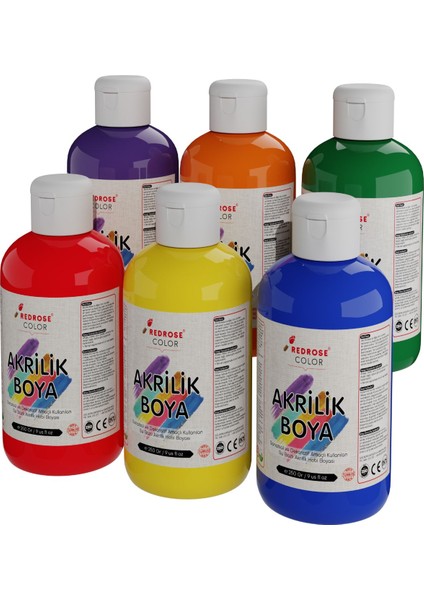 Ara Renkler Akrilik Boya 6'lı Set 6X250GR Dekoratif, Hobi Amaçlı, Sanatsal, Canlı Renkler