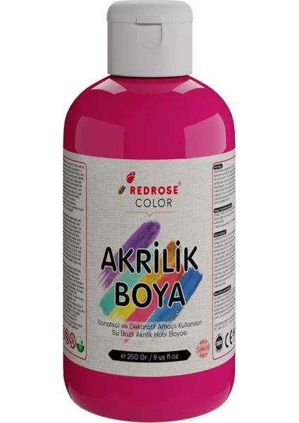 Red Rose Fuşya Akrilik Boya 250GR Sanatsal, Dekoratif, Hobi Amaçlı, Canlı Renkler