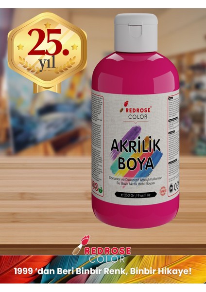 Fuşya Akrilik Boya 250GR Sanatsal, Dekoratif, Hobi Amaçlı, Canlı Renkler