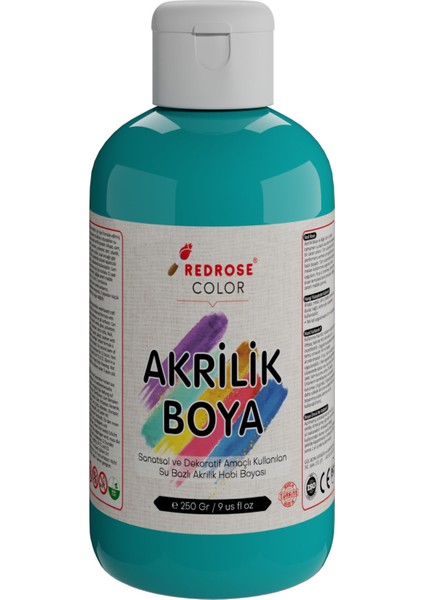 Turkuaz Akrilik Boya 250GR Sanatsal, Dekoratif, Hobi Amaçlı, Canlı Renkler