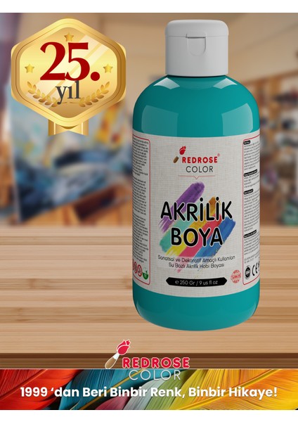 Turkuaz Akrilik Boya 250GR Sanatsal, Dekoratif, Hobi Amaçlı, Canlı Renkler