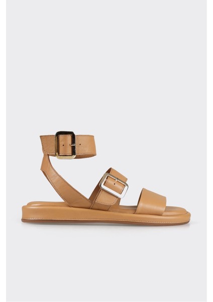 Naturel Deri Kadın Düz Sandalet