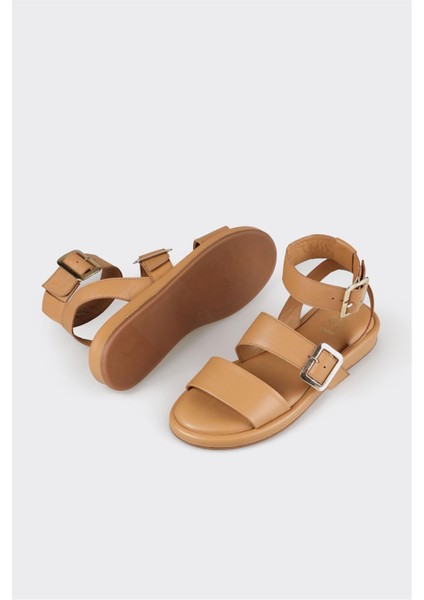 Naturel Deri Kadın Düz Sandalet modelleri