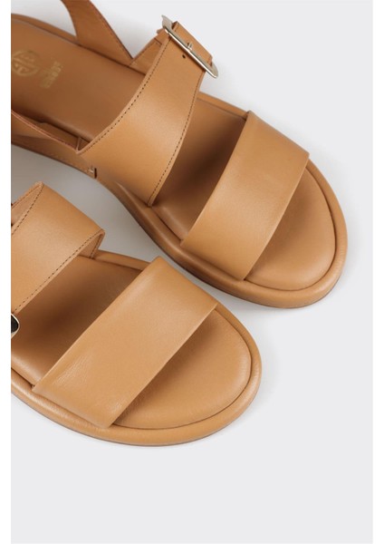 Naturel Deri Kadın Düz Sandalet fırsatları