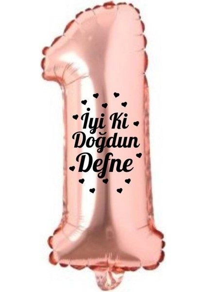 34 Inç 1 Rose Gold Renk Kişiye Özel Iyi Ki Doğdun Yazılı Kalp Figürlü Rakam Folyo Balon